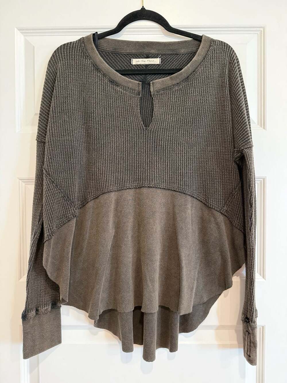 We The Free Vada Thermal Oversized Waffle Knit Top Gray Small